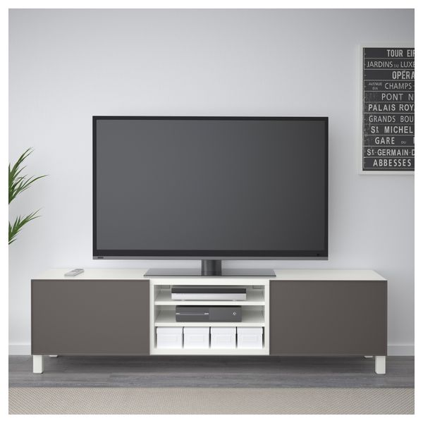 Тумба для ТВ с ящиками БЕСТО, белый, Грундсвикен темно-серый (180x40x48 см) - фото 2