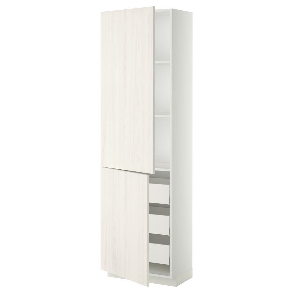 Высокий шкаф + полки, 3 ящика, 2 дверцы МЕТОД / МАКСИМЕРА, белый, Росдаль белый - схема-чертеж с размерами