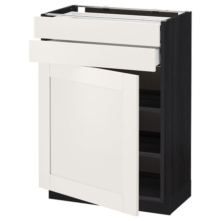 Напольный шкаф с дверцей, 2 ящиками МЕТОД / МАКСИМЕРА, черный, Сэведаль белый