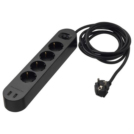 Удлинитель 4-местный, 2 USB-порта, черный 3.0 м IKEA KOPPLA КОПЛА 404.095.82