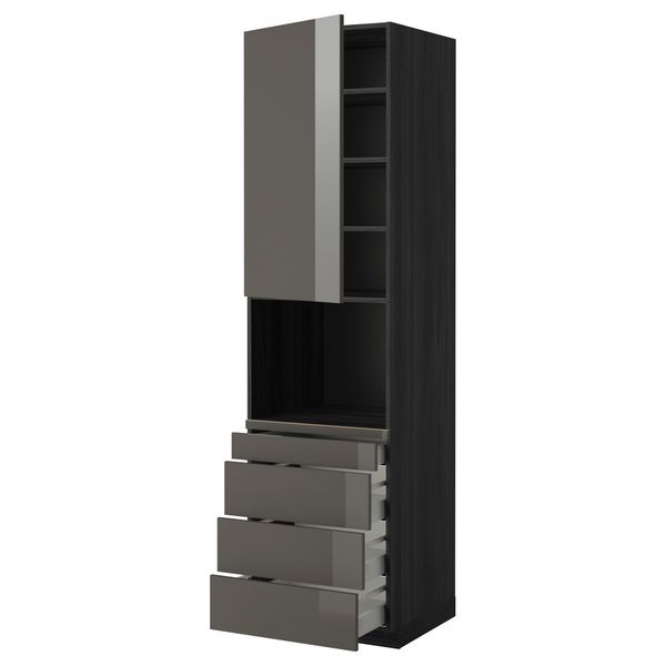 Высокий шкаф для комбинированния СВЧ, 4 ящика МЕТОД / МАКСИМЕРА, черный, Рингульт серый - схема-чертеж с размерами