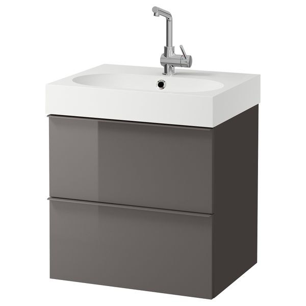 Шкаф для раковины с 2 ящиками ГОДМОРГОН / БРОВИКЕН, глянцевый серый (60x49x68 см) - схема-чертеж с размерами