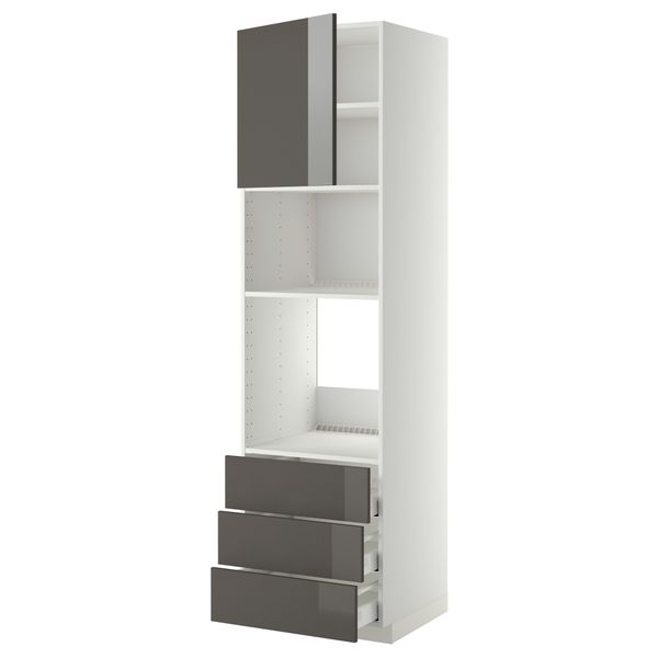 Высокий шкаф для духовки/СВЧ дверца, 3 ящика МЕТОД / МАКСИМЕРА, белый, Рингульт серый - фото 1