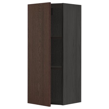 Навесной шкаф с полками, черный, Sinarp коричневый, 40x100 см IKEA METOD МЕТОД 394.598.51