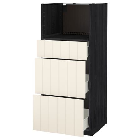 Высокий шкаф для СВЧ с 3 ящиками МЕТОД / ФОРВАРА, черный, Хитарп белый с оттенком (60x60x140 см)