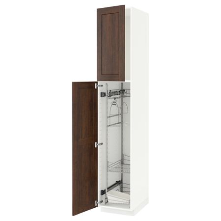 Высокий шкаф с отделением для аксессуаров, для уборки МЕТОД, белый, Эдсерум коричневый