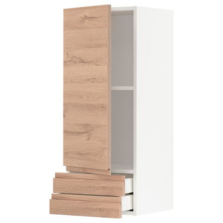 Навесной шкаф с дверцей, 2 ящика, белый/Воксторп под дуб 40x100 см IKEA METOD МЕТОД / MAXIMERA МАКСИМЕРА 094.142.65