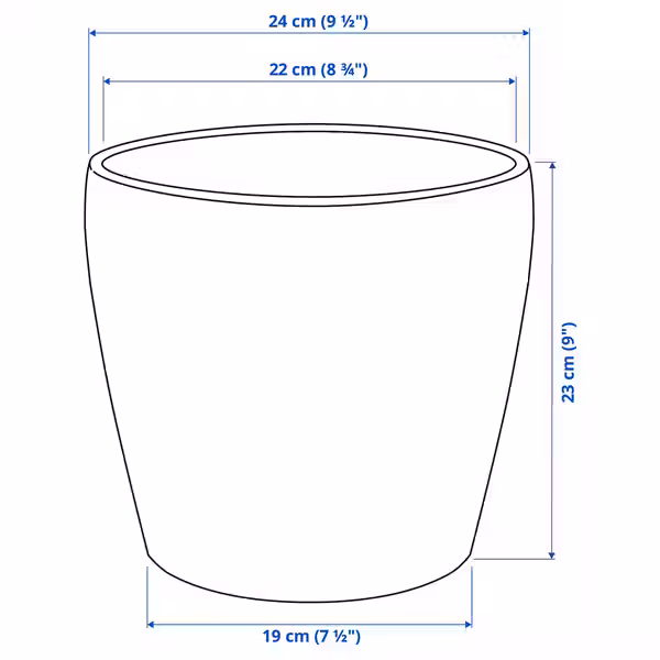 PERSILLADE Кашпо - темно-серый 19 см - схема-чертеж с размерами