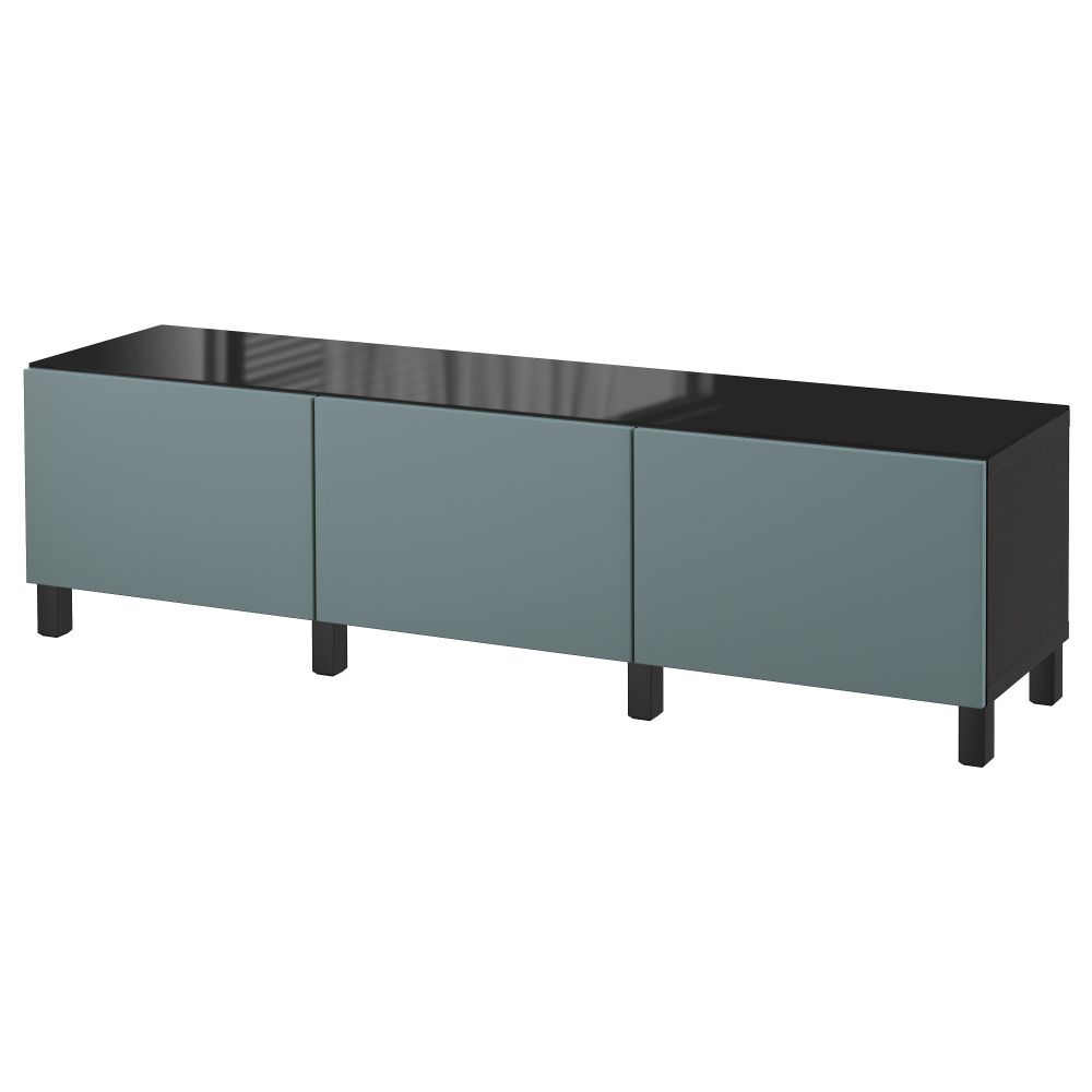 Комбинация для хранения с ящиками БЕСТО, черно-коричневый, Вальвикен серо-бирюзовый (180x40x48 см) - фото 1