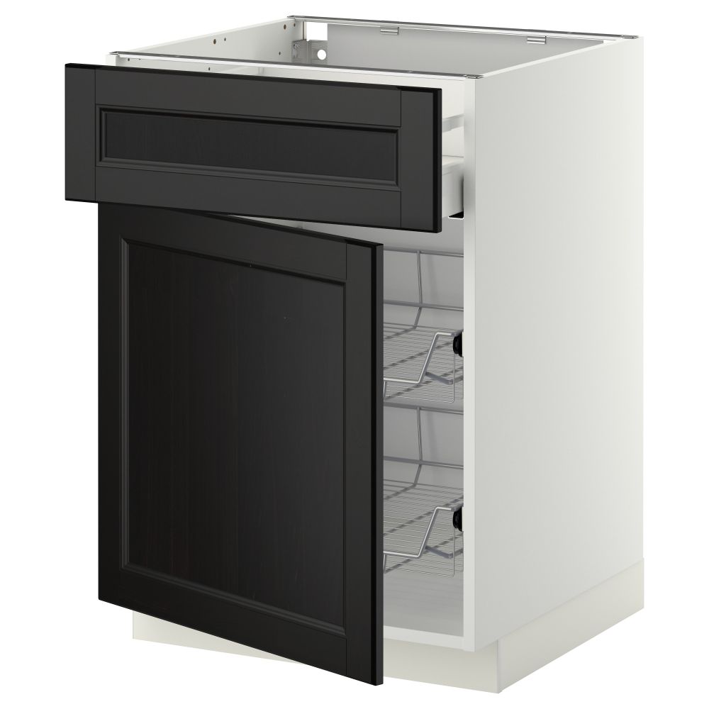 Напольный шкаф с проволочной корзиной, ящиком, дверью МЕТОД / МАКСИМЕРА, белый, Лаксарби черно-коричневый - схема-чертеж с размерами