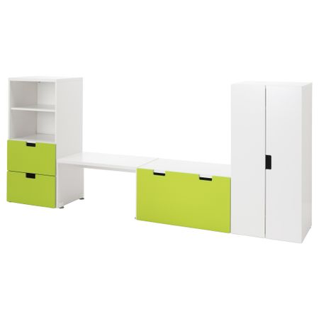 Комбинация для хранения со скамьей СТУВА, белый, зеленый (300x50x128 см)