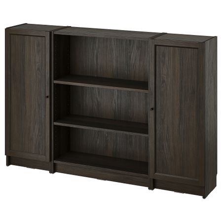 Стеллаж комбинация с дверцами, темно-коричневый под дуб, 160x106 см IKEA BILLY БИЛЛИ, OXBERG ОКСБЕРГ 394.835.92