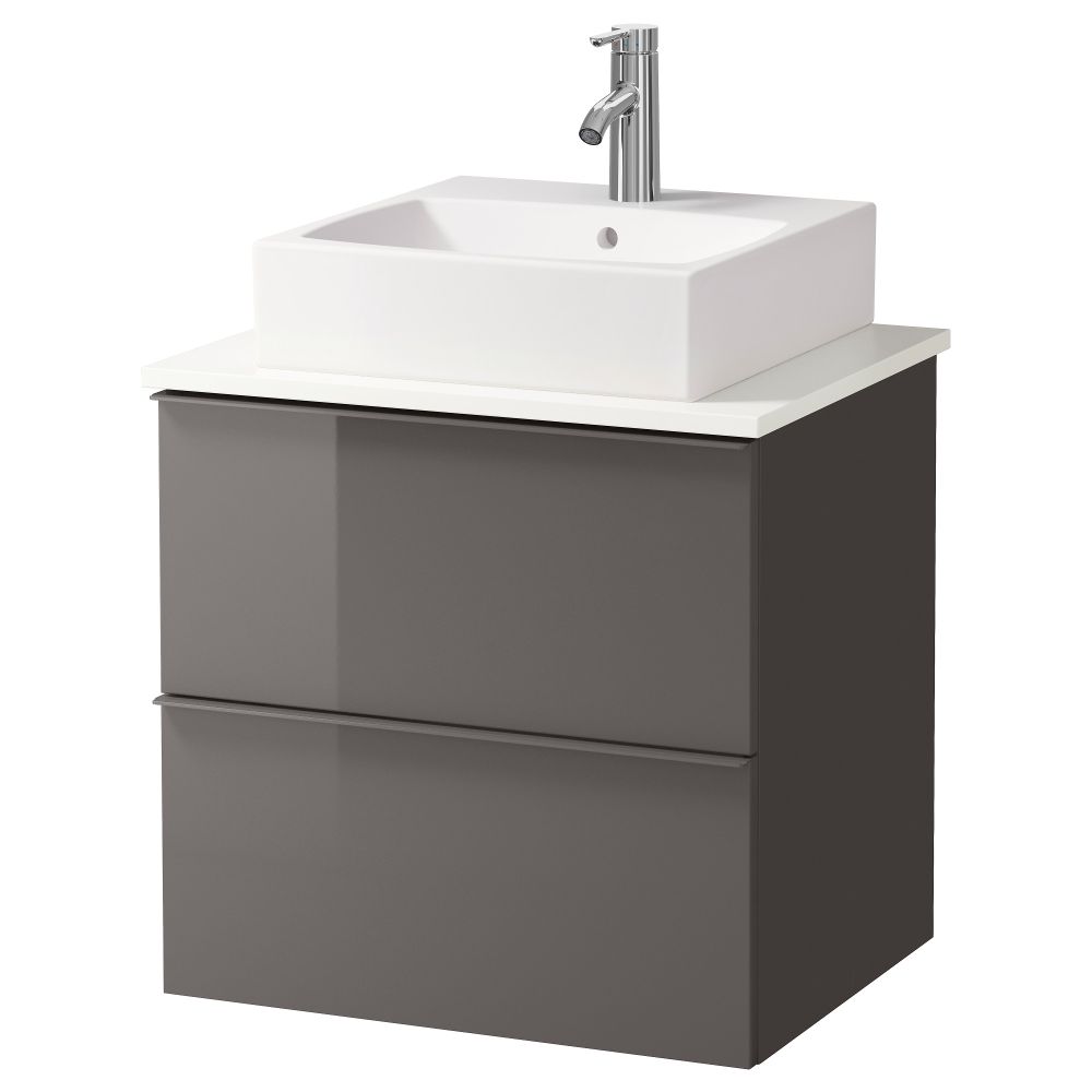 Шк п-раковину/столешн45x45/раковина ГОДМОРГОН/АЛДЕРН / ТОРНВИКЕН, глянцевый серый, белый (62x49x72 см) - схема-чертеж с размерами