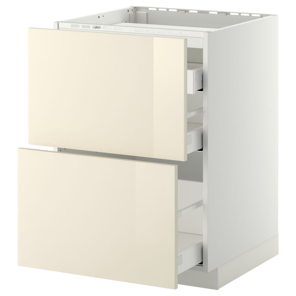 Напольный шкаф, 2 фронтальных панели, 3 ящика МЕТОД / МАКСИМЕРА, белый, Рингульт кремовый - схема-чертеж с размерами