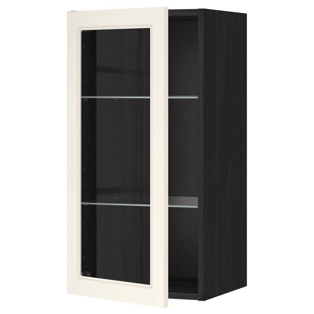 Навесной шкаф с полками, стекляными дверцы МЕТОД, черный, Хитарп белый с оттенком - схема-чертеж с размерами