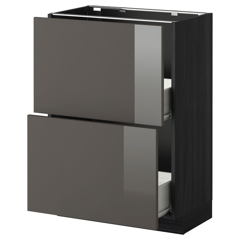 Напольный шкаф с 2 ящиками МЕТОД / ФОРВАРА, черный, Рингульт серый - схема-чертеж с размерами