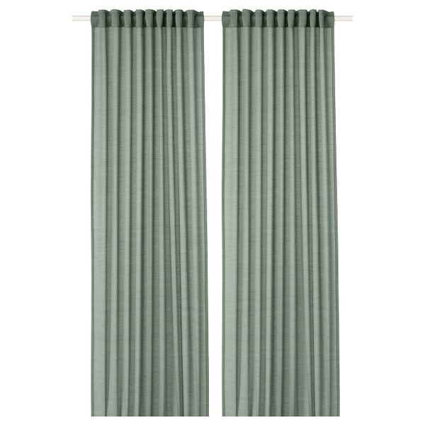 Гардины, 1 пара, серо-зеленый 145x300 см IKEA ХИЛЬЯ 104.250.17 - фото 1