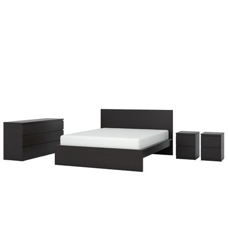 MALM Комплект мебели д/спальни, 4 предм. - черно-коричневый 140x200 см