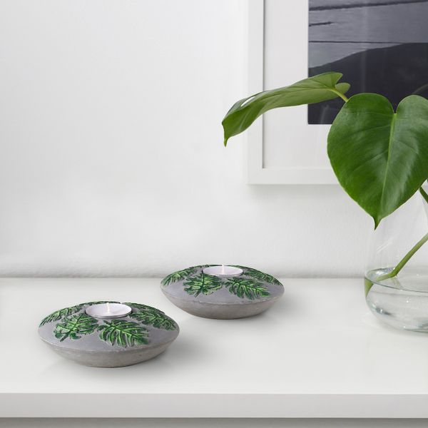 Подсвечник для греющей свечи, серый, лист, 12 см IKEA МИДДАГССОЛ 704.738.78 - фото 2