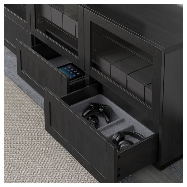 Тумба под ТВ, с дверцами и ящиками БЕСТО, Ханвикен, Синдвик черно-коричневый прозрачное стекло (180x40x64 см) - фото 3