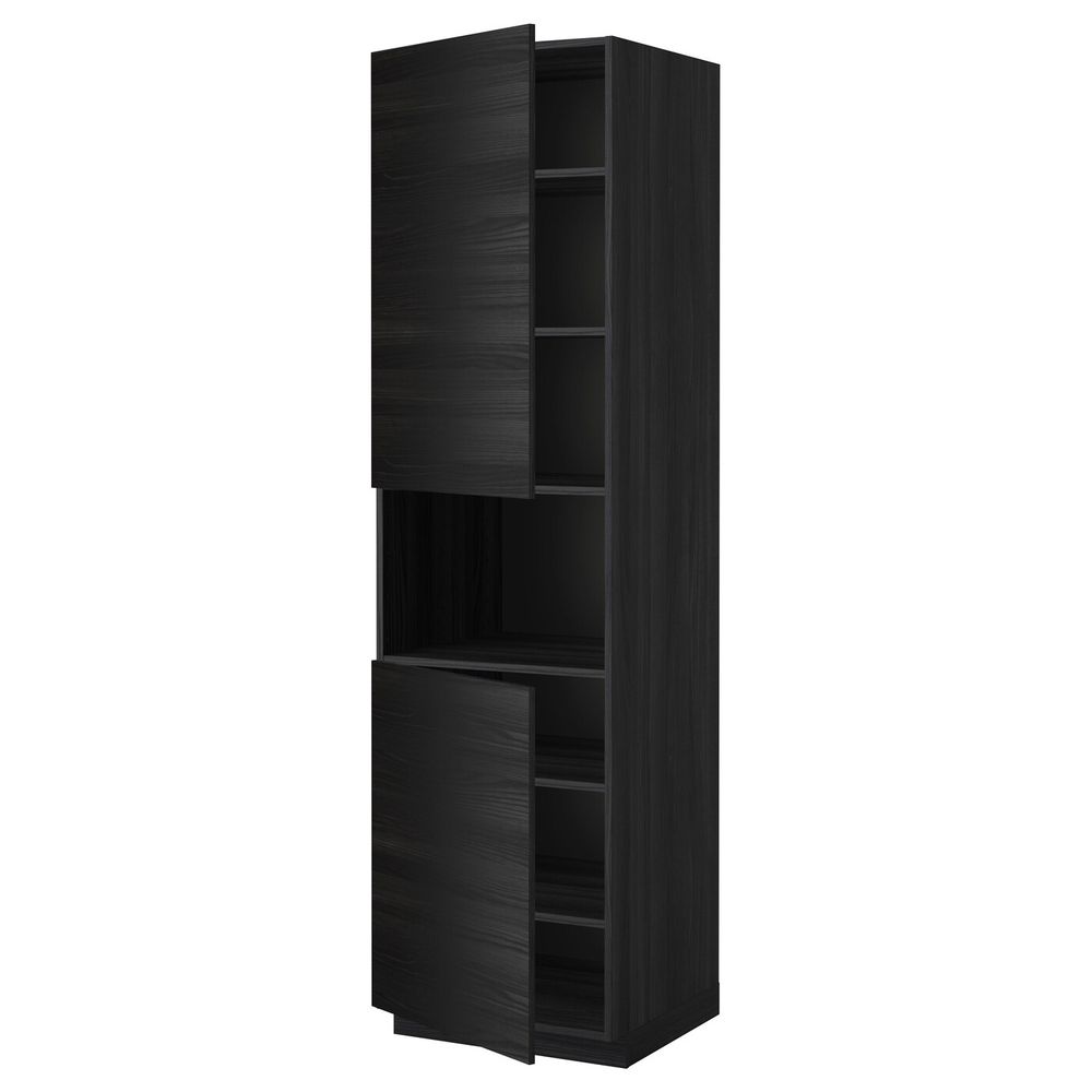 Высокий шкаф для/СВЧ, 2 дверцы/полки, черный, Тингсрид черный 60x60x220 см IKEA МЕТОД 892.333.84 - схема-чертеж с размерами