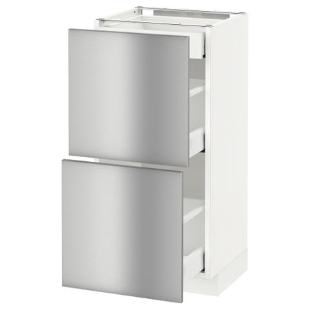 Напольный шкаф, 2 фасада, 3 ящика МЕТОД / МАКСИМЕРА, белый, Гревста нержавеющ сталь