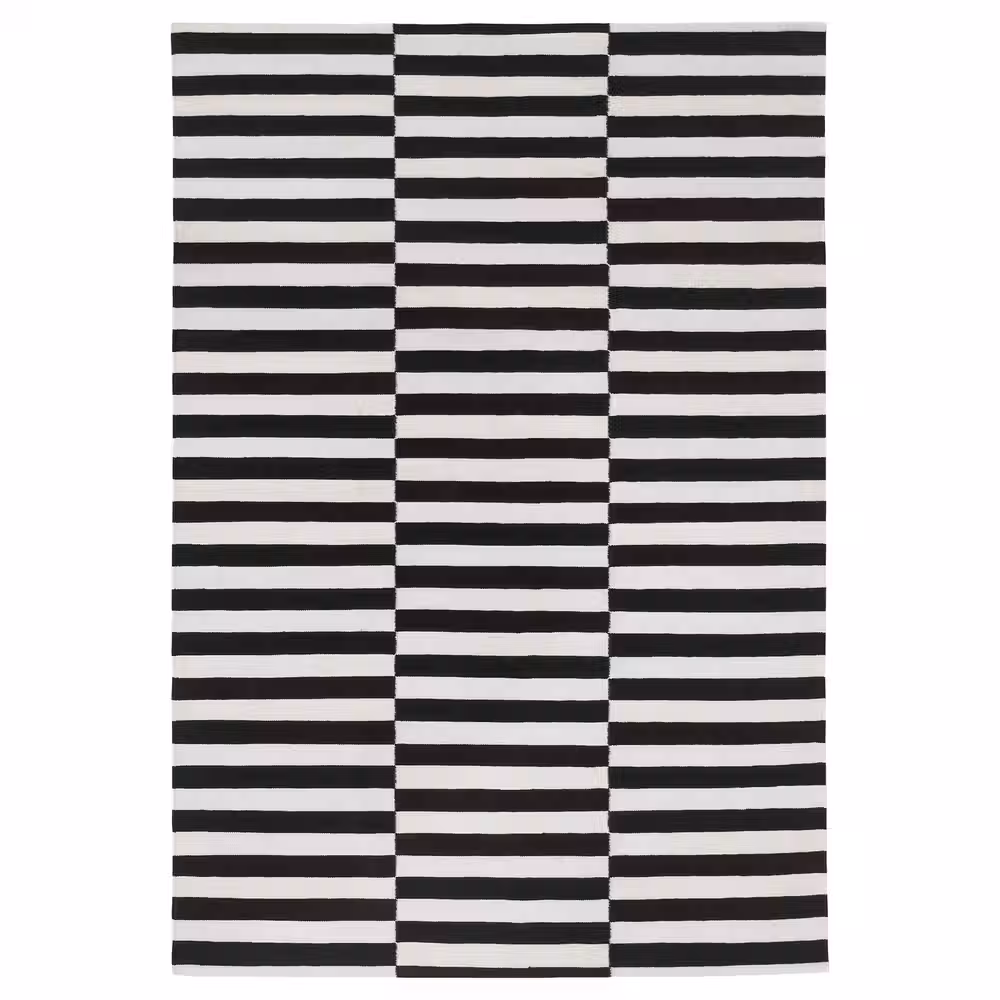 STOCKHOLM Ковер, безворсовый - ручная работа/в полоску черный/белый с оттенком 170x240 см - фото 1