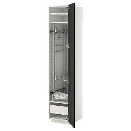 Высокий шкаф с отделением для аксессуаров, для уборки МЕТОД / МАКСИМЕРА, белый, Лаксарби черно-коричневый