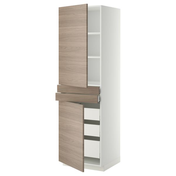 Высокий шкаф + полки, 5 ящиков, 2 дверцы, 2 фронтальных МЕТОД / МАКСИМЕРА, белый, Брокхульт светло-серый - фото 1