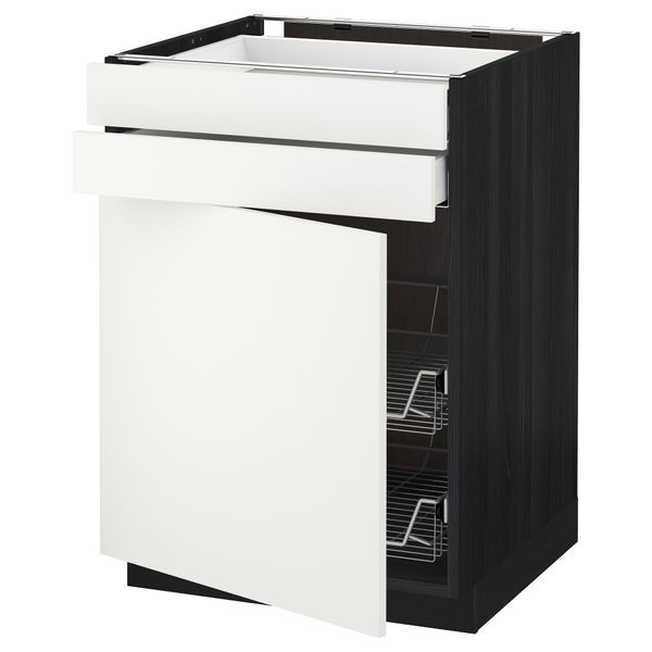 Напольный шкаф, дверца, 2 ящика, проволочных корзин МЕТОД / МАКСИМЕРА, черный, Хэггеби белый - схема-чертеж с размерами