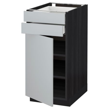 Напольный шкаф с дверцей, 2 ящиками МЕТОД / МАКСИМЕРА, черный, Веддинге серый