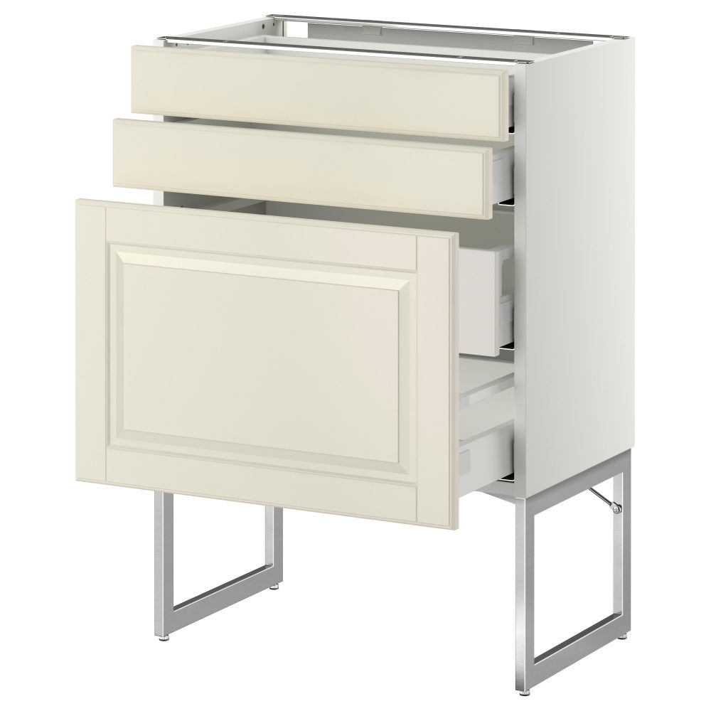 Напольный шкаф 3 фронтальных панели, 2 нижних, 2 средних ящика МЕТОД / МАКСИМЕРА, белый, Будбин белый с оттенком - схема-чертеж с размерами