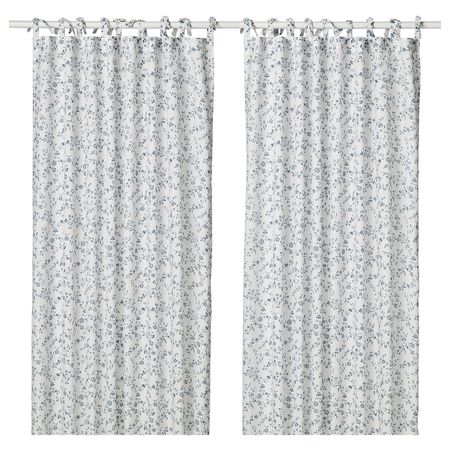 Гардины, 1 пара, белый/синий, 145x300 см IKEA ХЭССЛЕКЛОККА 103.988.77