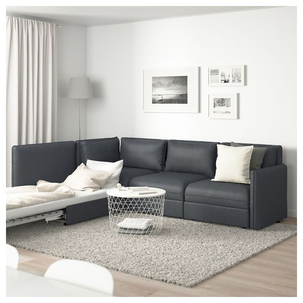 3-мест модульный угловой диван-кровать ВАЛЛЕНТУНА, и хранение, Хилларед темно-серый - фото 4