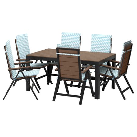 Стол, 6 кресел для сада ФАЛЬСТЕР, черный, Нэстон голубой
