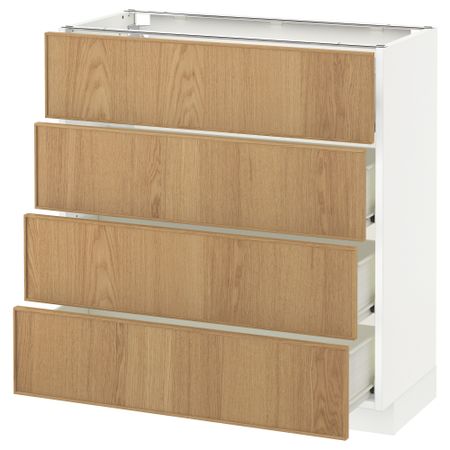 Напольный шкаф 4 фронтальных панели, 4 ящика МЕТОД / ФОРВАРА, белый, Экестад дуб