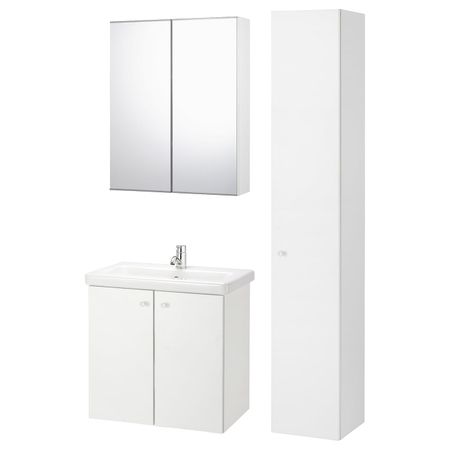 Комплект мебели для ванной,8 предм., белый/ПИЛКОН смеситель 64x43x65 см IKEA FISKÅN ФИСКОН / TVÄLLEN ТВЭЛЛЕН 294.360.87
