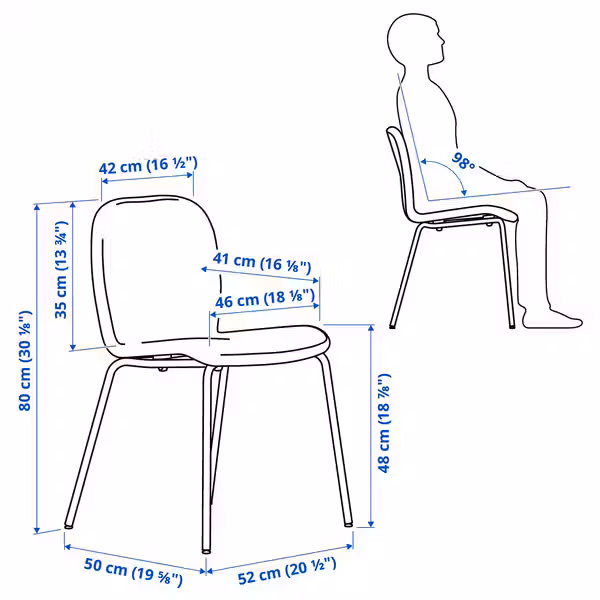 SKÅLSTA СКОЛСТА Стол и 4 стула - схема-чертеж с размерами