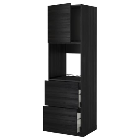 Высокий шкаф для духовки + дверца, 2 форнтальных, 2 высоких ящик МЕТОД / МАКСИМЕРА, черный, Тингсрид черный