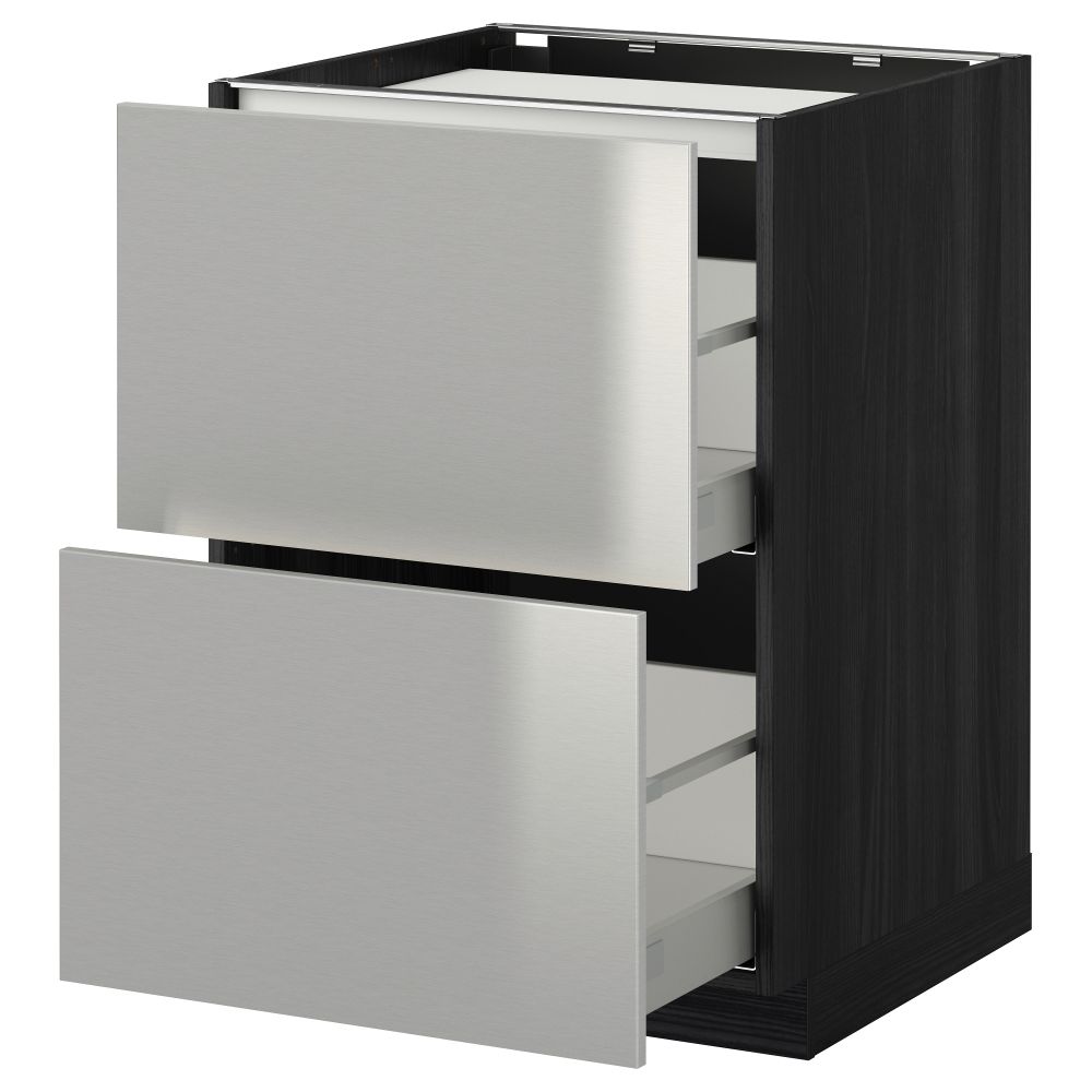 Напольный шкаф, 2 фронтальных панели, 3 ящика МЕТОД / МАКСИМЕРА, черный, Гревста нержавеющ сталь - фото 1
