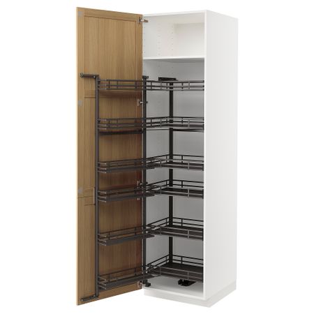 Высокий шкаф с выдвижным модулем, белый, Forsbacka дуб, 60x60x220 см IKEA METOD МЕТОД 295.094.51