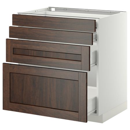 Напольный шкаф 4 фронтальных панели, 4 ящика МЕТОД / ФОРВАРА, белый, Эдсерум коричневый