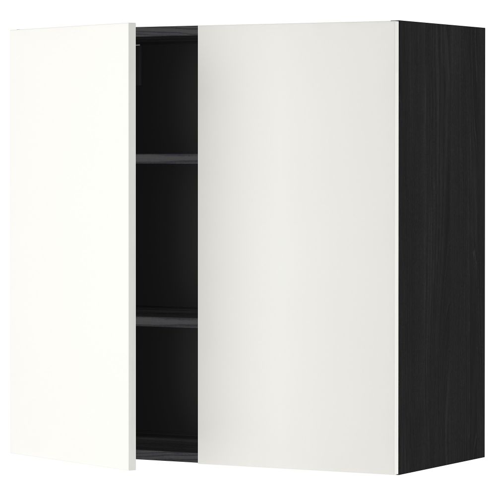 Навесной шкаф с полками, 2 дверцы МЕТОД, черный, Хэггеби белый - схема-чертеж с размерами