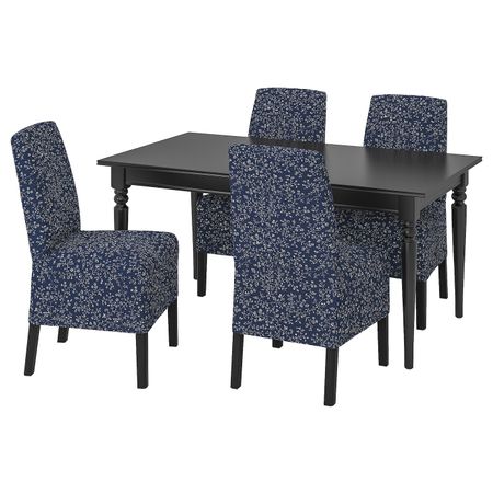 Стол и 4 стула, черный/рюране темно-синий 155/215 см IKEA INGATORP ИНГАТОРП / BERGMUND БЕРГМУНД 494.082.72