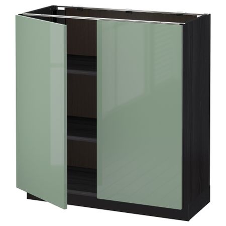 Напольный шкаф с полками, 2 двери МЕТОД, черный, Калларп светло-зеленый