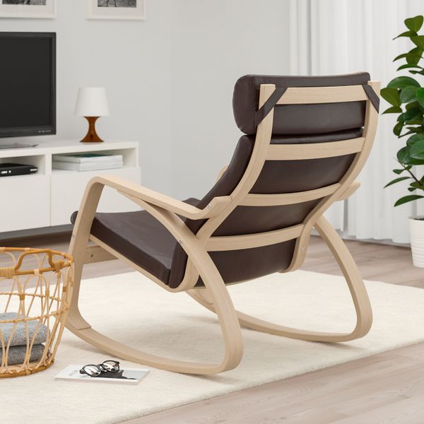 Кресло-качалка, дубовый шпон, беленый/Глосе темно-коричневый IKEA POÄNG ПОЭНГ 393.987.68 - фото 3