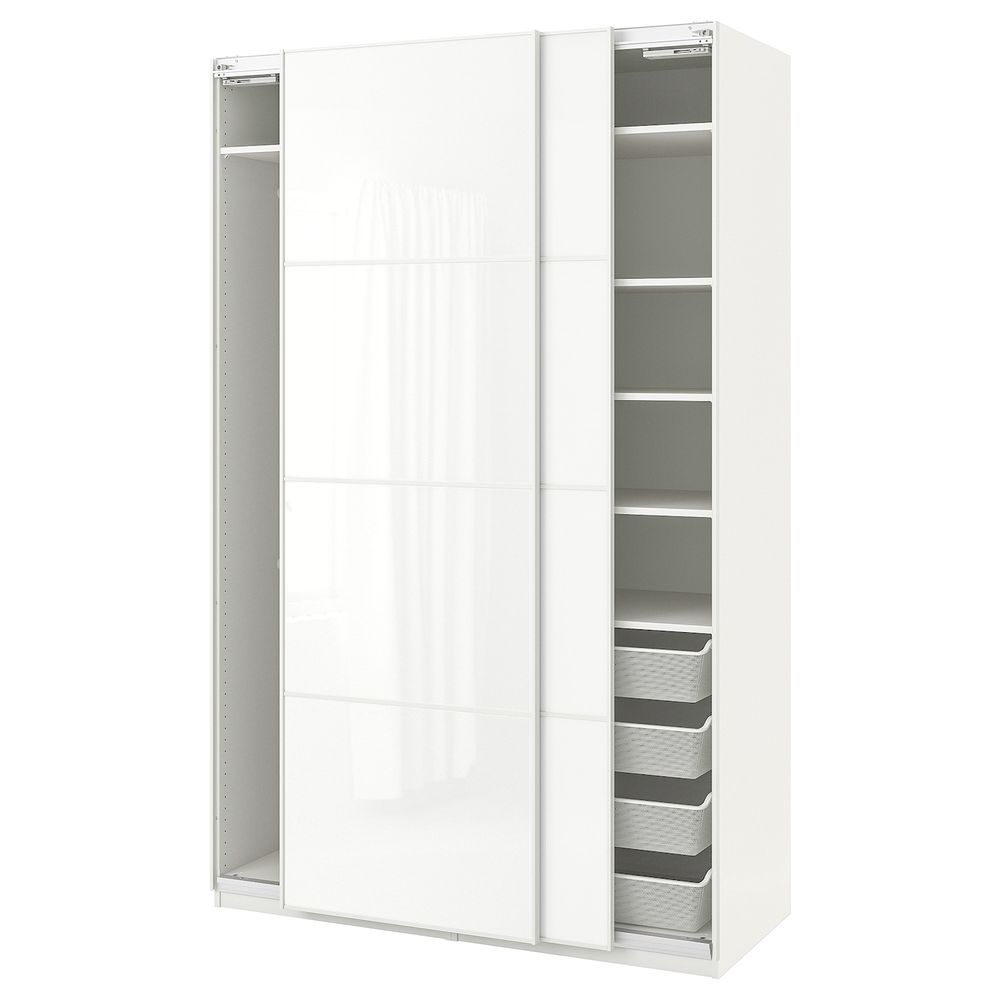 Гардероб, белый/Фэрвик белое стекло 150x66x236 см IKEA PAX ПАКС 793.058.14 - фото 1