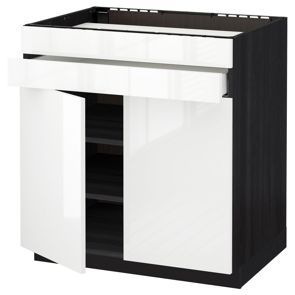 Напольный шкаф для варочной панели, 2 ящика, 2 фасада, 1 ящик МЕТОД / МАКСИМЕРА, черный, Рингульт белый (80x60 см) - схема-чертеж с размерами