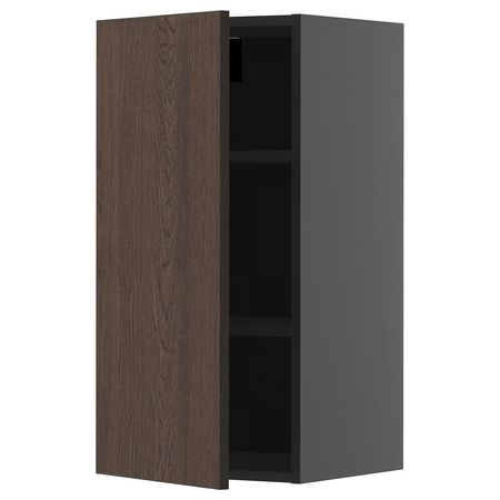 METOD Навесной шкаф с полками - черно-серый/Sinarp коричневый 40x80 см