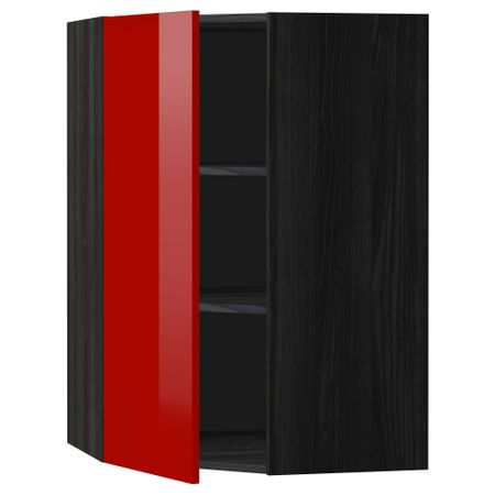 Угловой навесной шкаф с полками МЕТОД, черный, Рингульт красный